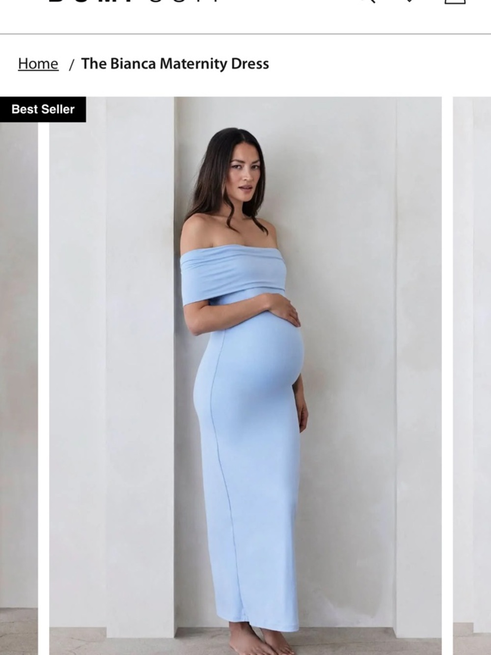 Maternity Off-Shoulder Maxi Dress in Light Blue